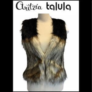 Aritzia Talula faux fur vest black cream brown Sz XS